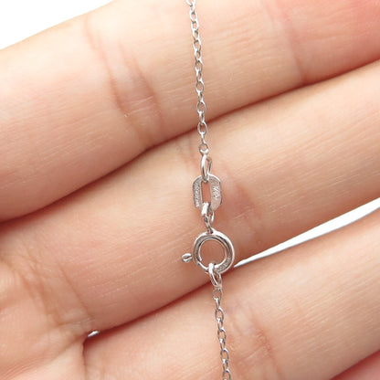 925 Sterling Silver Italy White C Z Tag Cable Chain Necklace 18"