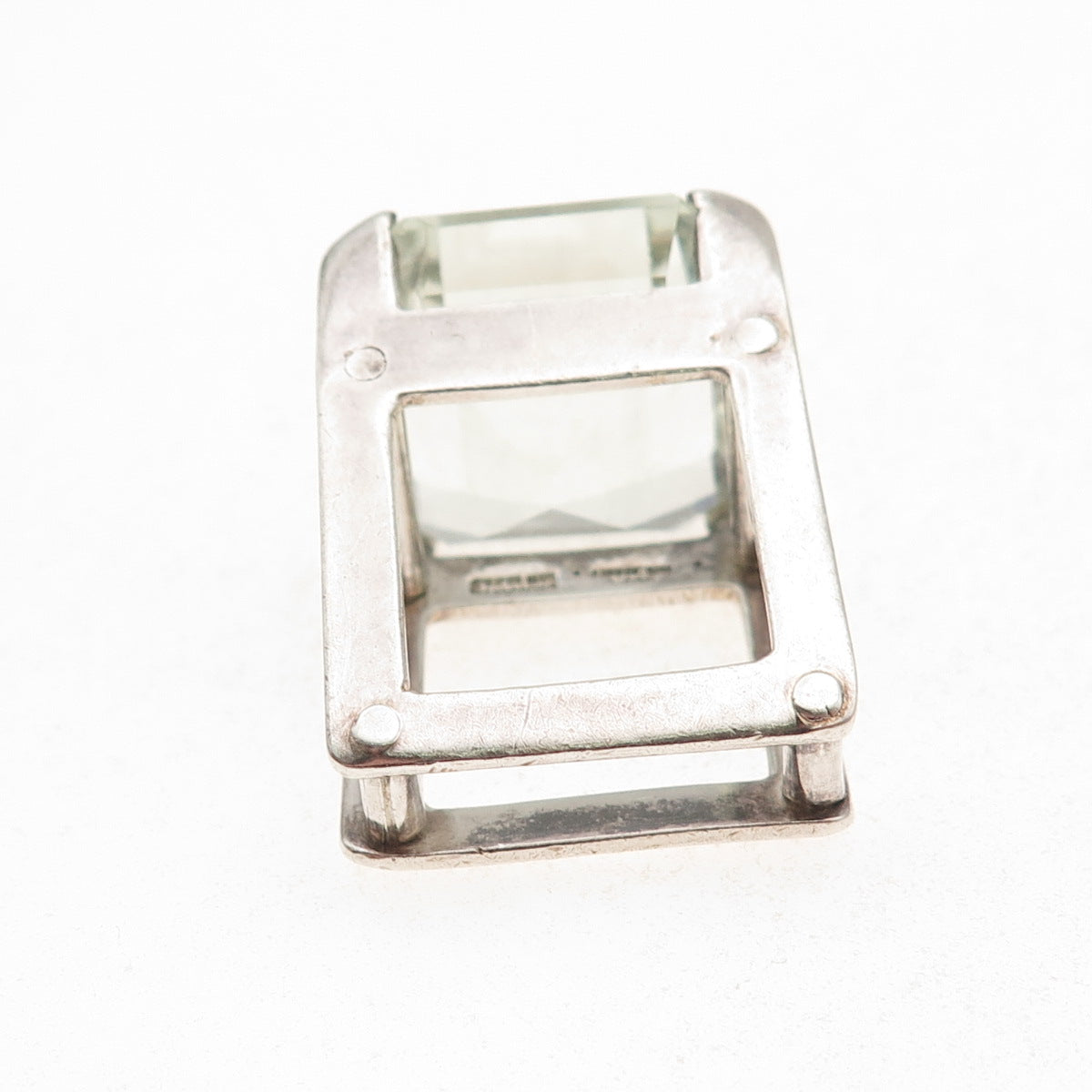 925 Sterling Silver Vintage Mexico Real Quartz Modernist Oxidized Ring Size 6