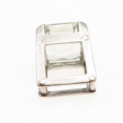 925 Sterling Silver Vintage Mexico Real Quartz Modernist Oxidized Ring Size 6