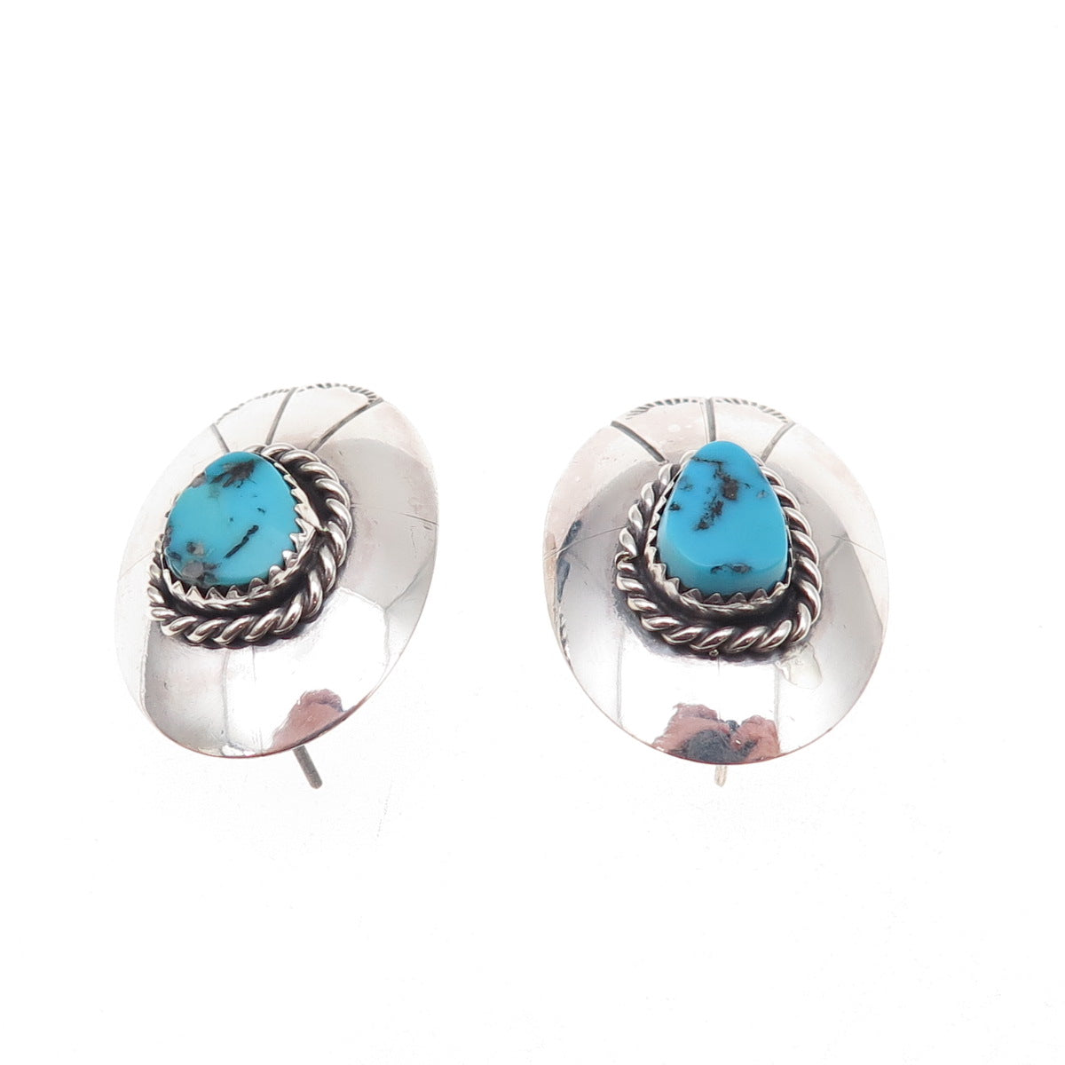 Joseph Baillon Old Pawn Sterling Silver Vintage Turquoise Cocho Tribal Earrings