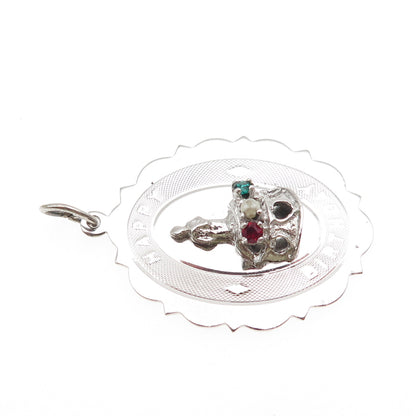 Town & Country 925 Sterling Vintage Faux Pearl Rhinestone Happy Birthday Pendant