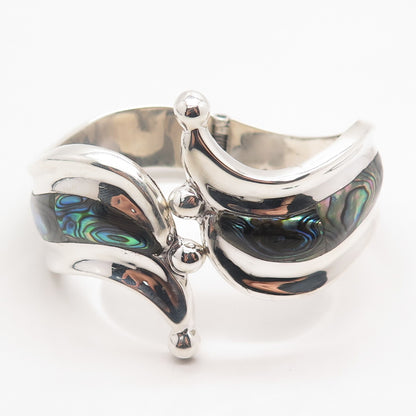 925 Sterling Silver Vintage Mexico Real Abalone Shell Modernist Bracelet 7.25"