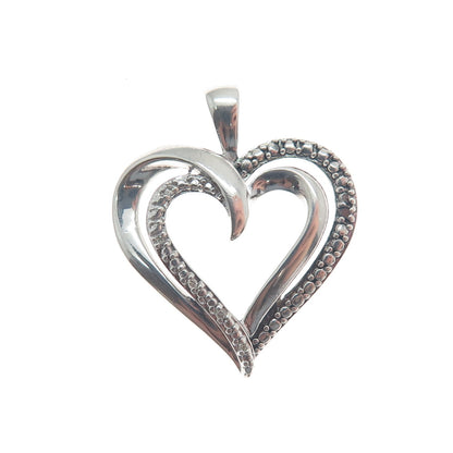 SUN 925 Sterling Silver Real Diamond Accent Double Heart Minimalist Pendant
