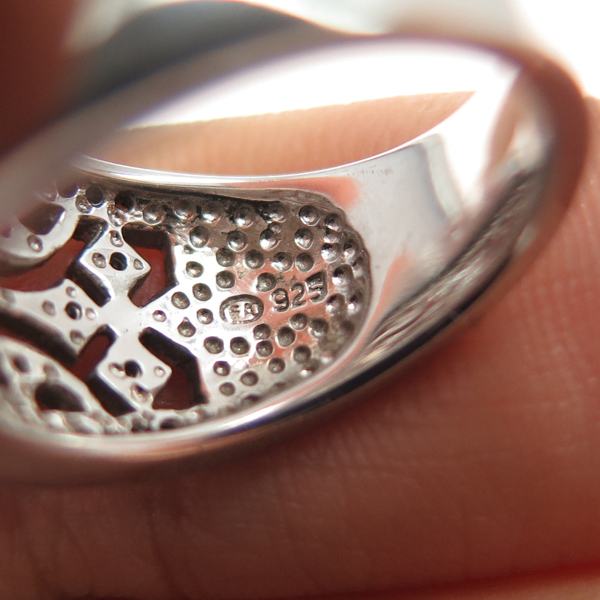 925 Sterling Silver Real Round-Cut Diamond Ornate Ring Size 5.25