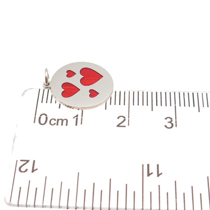 925 Sterling Silver Red Enamel Family Heart Round Tag Mini Charm Pendant
