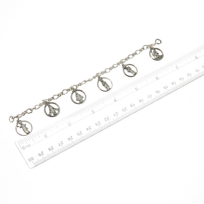 CREED 925 Sterling Silver Antique Art Deco Religious Charms Bracelet 6.5"