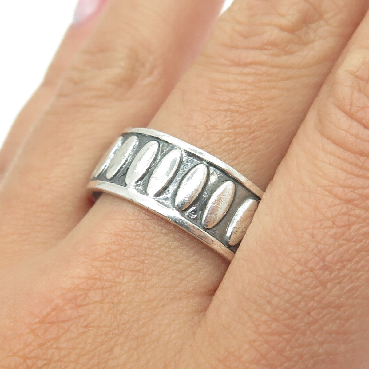 925 Sterling Silver Vintage Mexico Oval All Around Band Ring Size 12.5