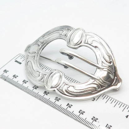 925 Sterling Silver Vintage Ornate Belt Buckle Pin Brooch