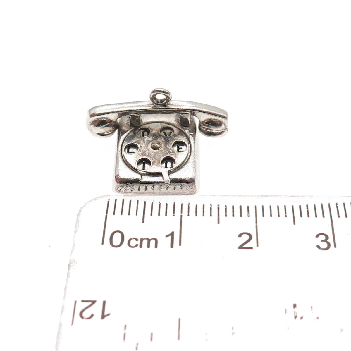 Wells Sterling Silver Antique Art Deco Rotary Phone I Love You 3D Mini Pendant