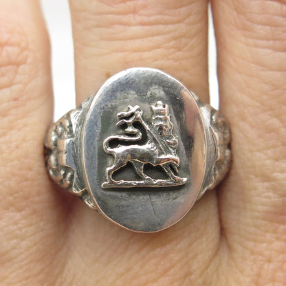 925 Sterling Silver Vintage Lion of Judah Dome Ring Size 10.75