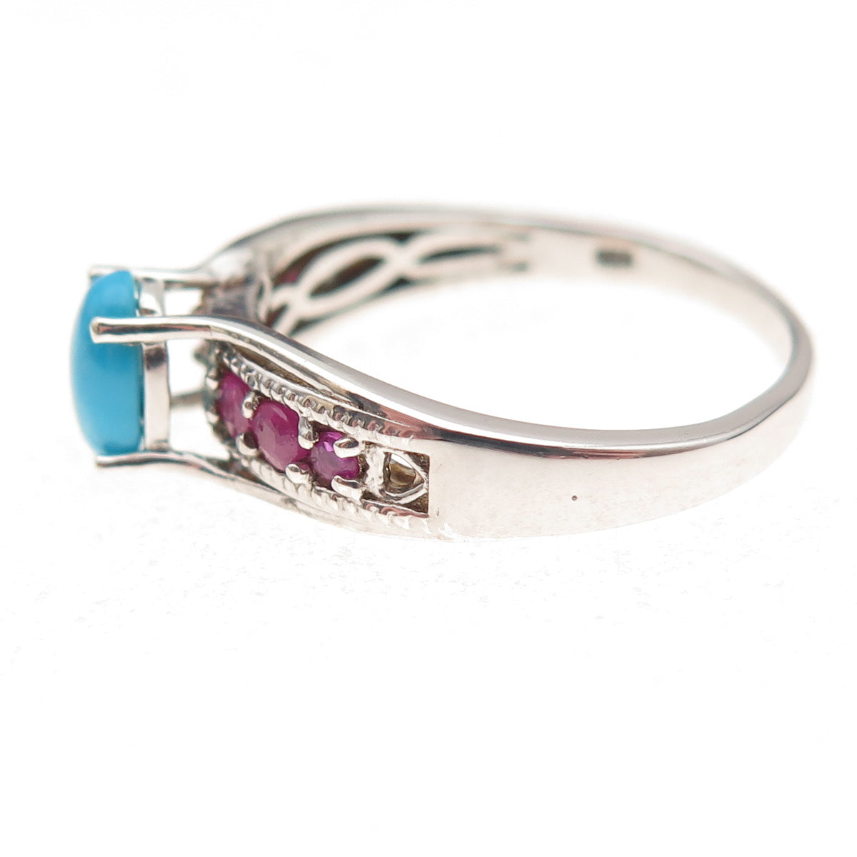 Chuck Clemency 925 Sterling Silver Real Turquoise & Ruby Ring Size 8.25