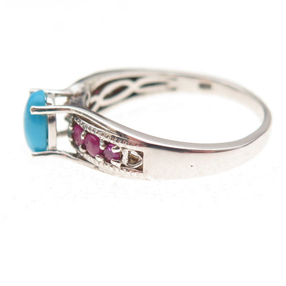 Chuck Clemency 925 Sterling Silver Real Turquoise & Ruby Ring Size 8.25