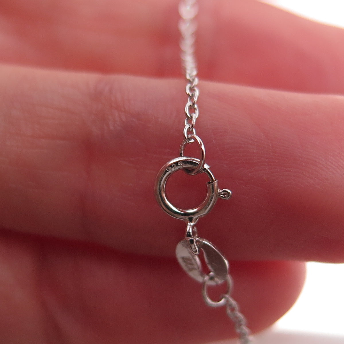 925 Sterling Silver Real Round-Cut Diamond Heart Cable Chain Necklace 18"