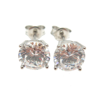 925 Sterling Silver Round-Cut Shaped C Z Stud Earrings