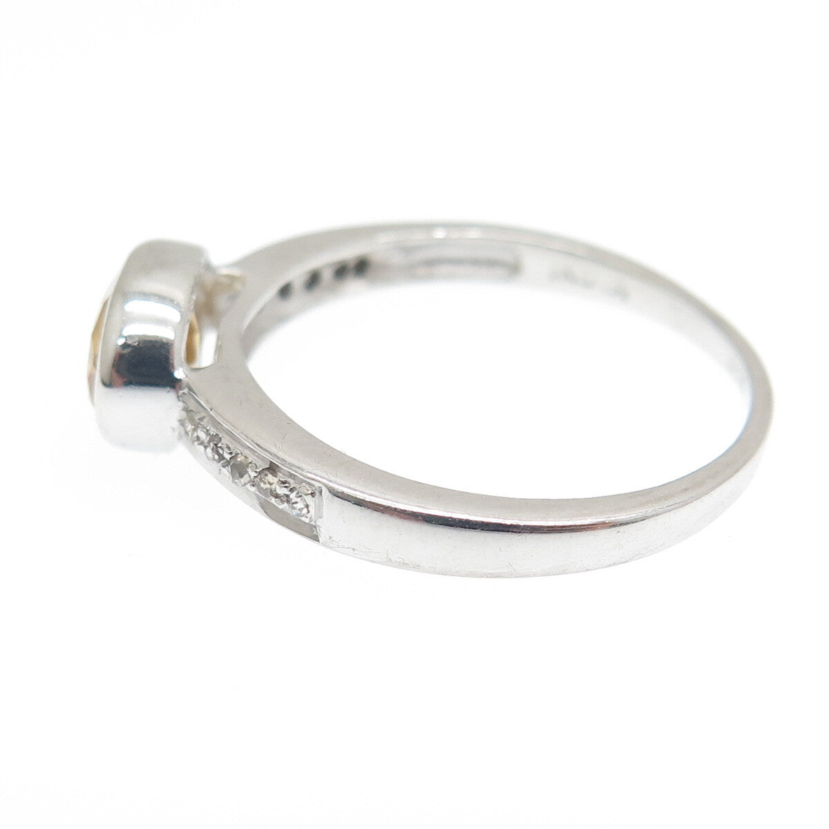 925 Sterling Silver Real Round-Cut Diamond & Oval-Cut Citrine Ring Size 8
