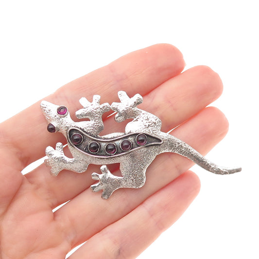 925 Sterling Silver Vintage Real Tourmaline Lizard Oxidized Pin Brooch