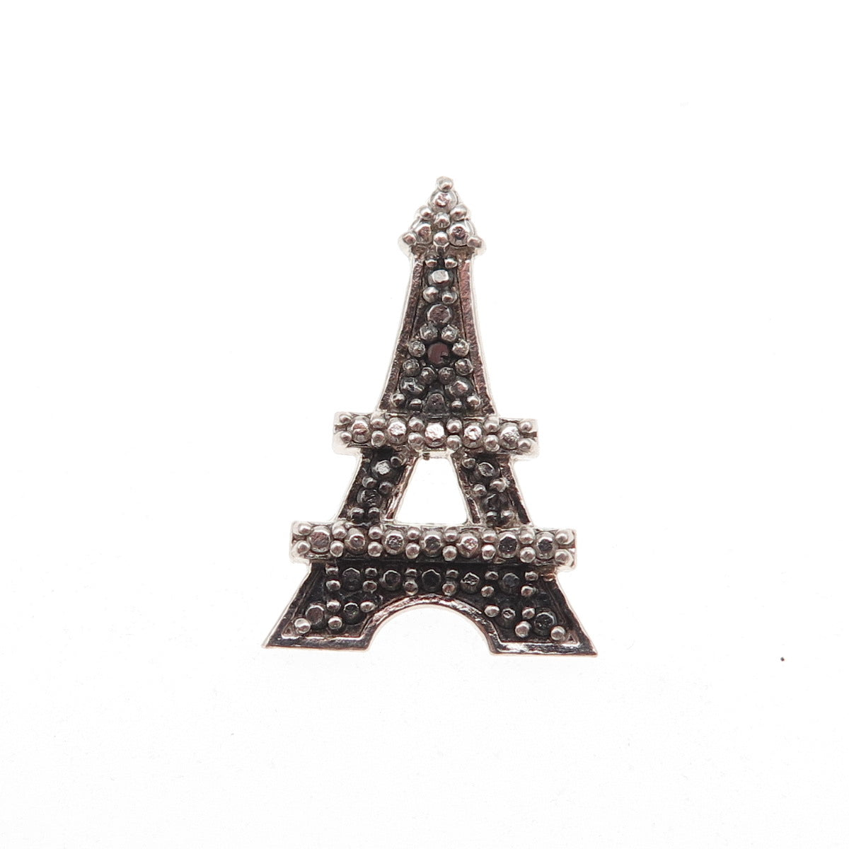 925 Sterling Silver Real Black Diamond Eiffel Tower Slide Charm Pendant