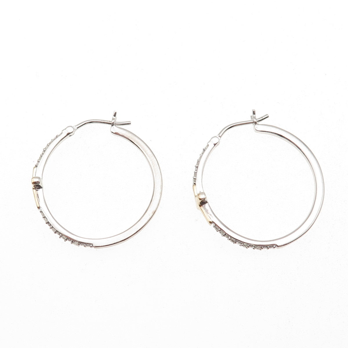 Sun 925 Sterling Silver 10K Gold Real Diamond Cross Hoop Earrings