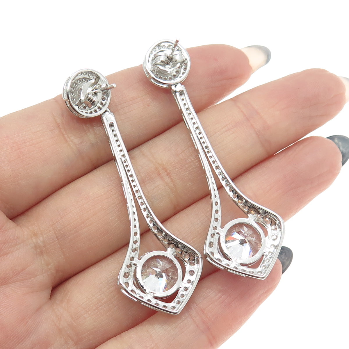 925 Sterling Silver Round-Cut C Z Drop Dangling Earrings