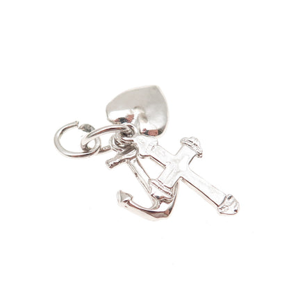 925 Sterling Silver Vintage Heart Cross Anchor Mini Charm Pendant