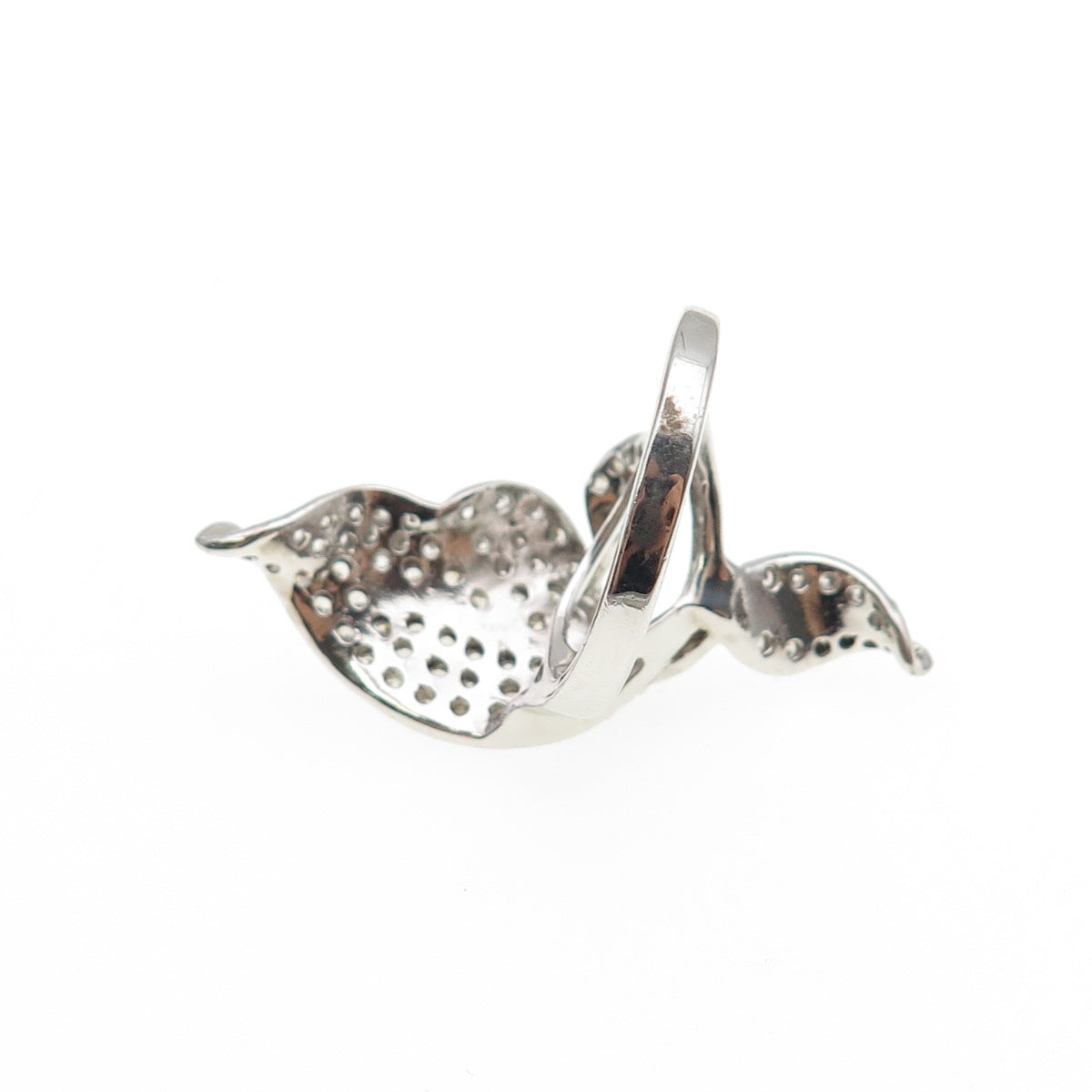925 Sterling Silver Round-Cut C Z Modernist Floral Leaf Ring Size 7.75