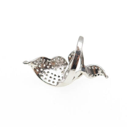 925 Sterling Silver Round-Cut C Z Modernist Floral Leaf Ring Size 7.75