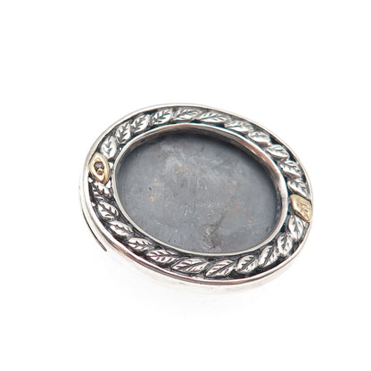 925 Sterling Silver 10K Gold Vintage Real Diamond Picture Frame Brooch / Pendant