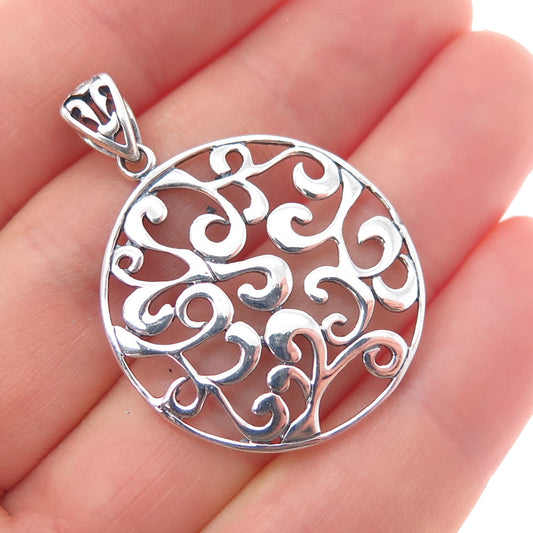 925 Sterling Silver Vintage Ornate Round Pendant