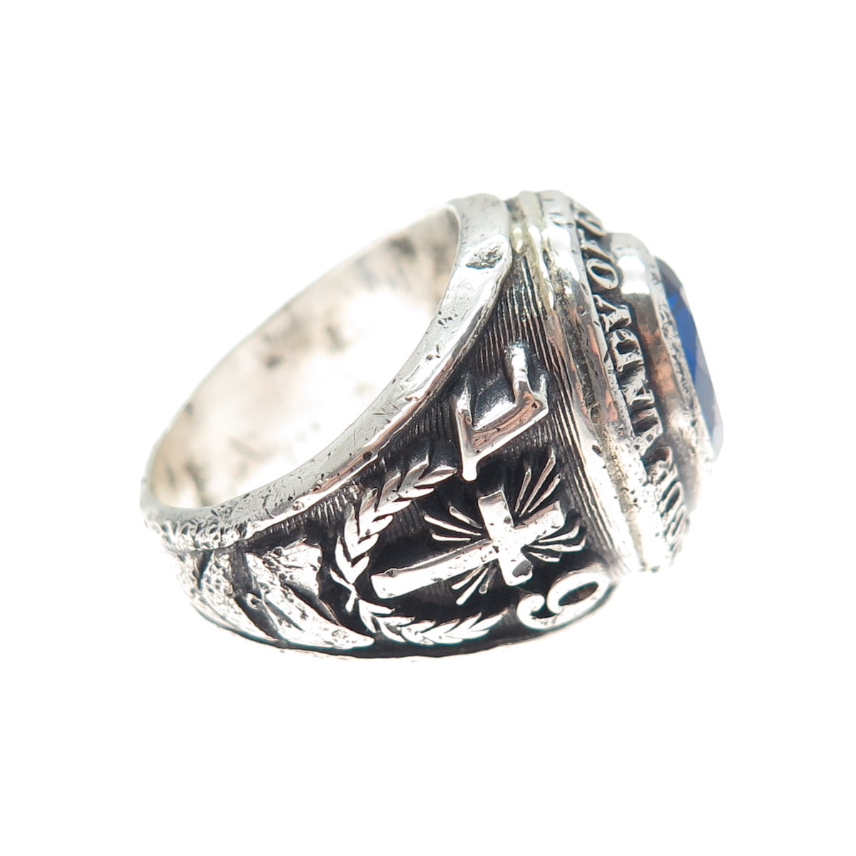 925 Sterling Vintage 1974 Blue C Z Our Lady of Good Counsel School Ring Size 4.5