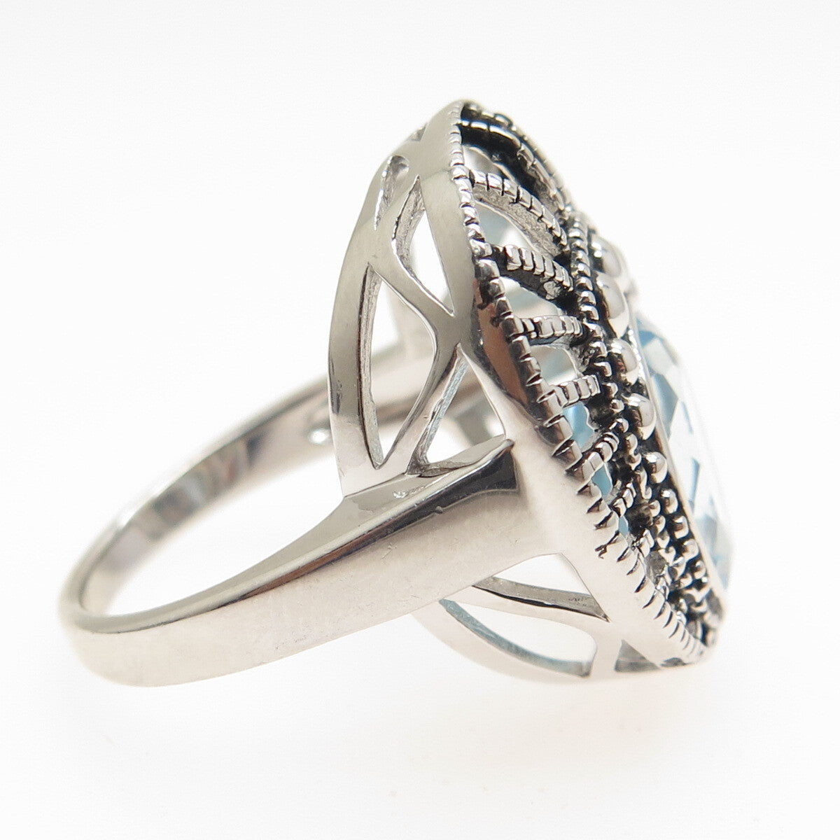925 Sterling Silver Real Oval-Cut Blue Topaz Sunrise Oxidized Ring Size 7