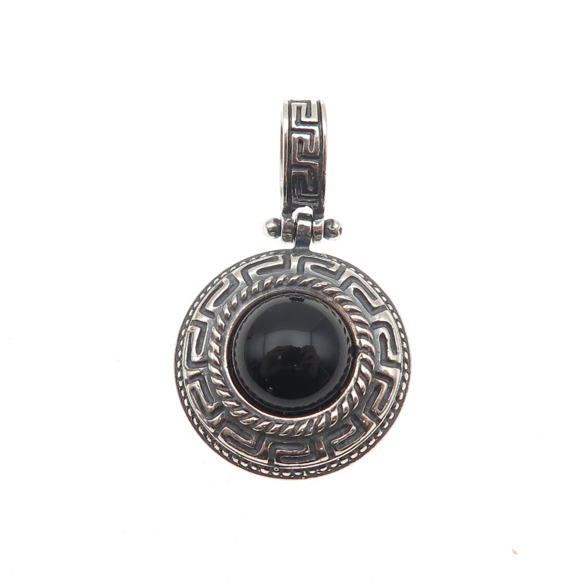 MILOR 925 Sterling Silver Vintage Italy Real Black Onyx Greek Key Charm Pendant