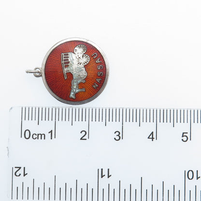 LAMOND FILS 925 Sterling Silver Vintage Enamel Nassau Carriage Charm Pendant