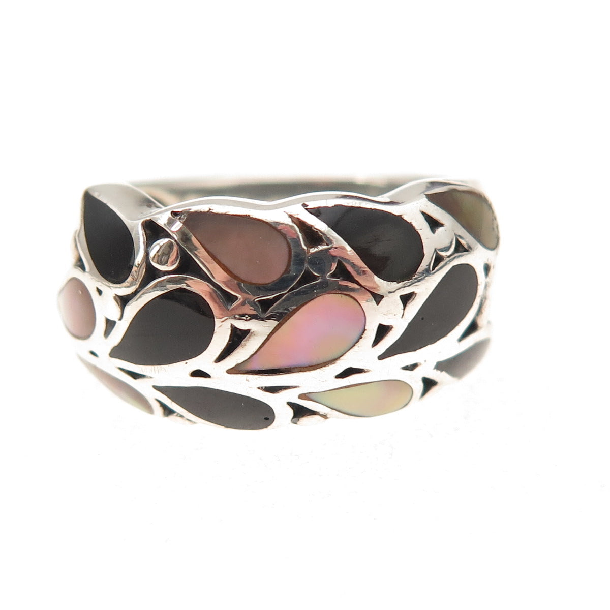 Joseph Cleary 925 Sterling Silver Vintage Real Black Onyx & MOP Ring Size 8
