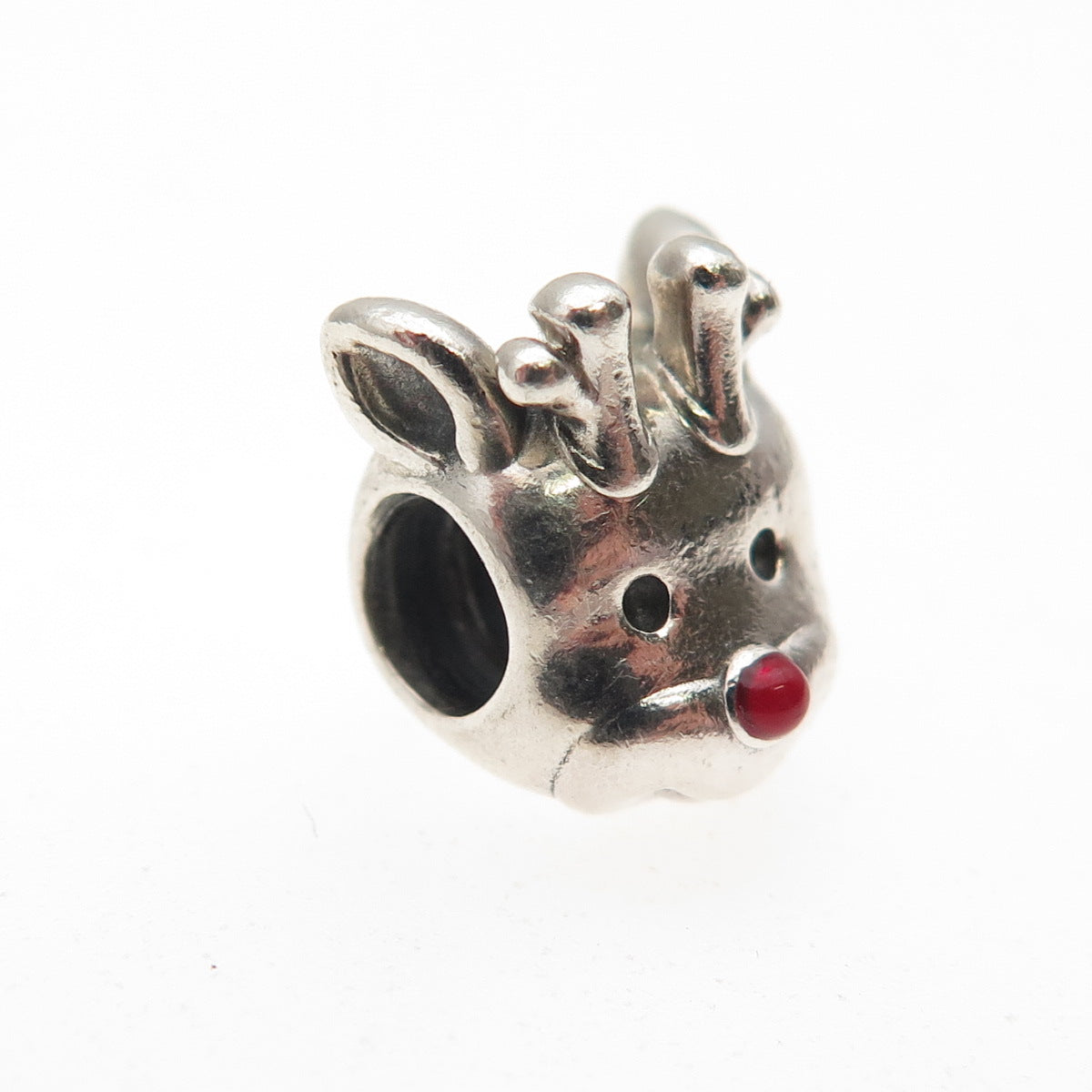 PANDORA 925 Sterling Silver Enamel Red-Nosed Reindeer Slide Bead Charm