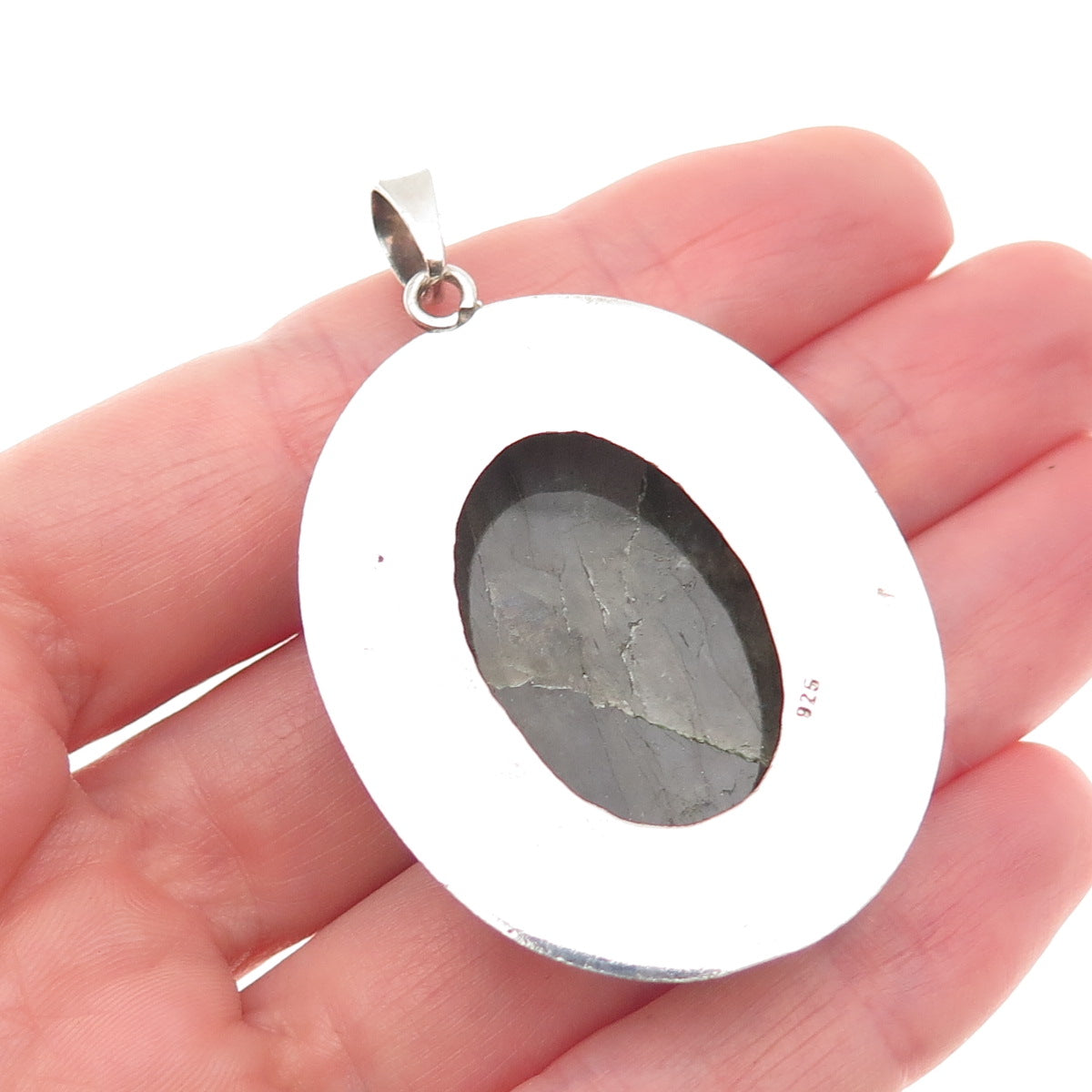 925 Sterling Silver Vintage Real Cabochon Labradorite Roped Pendant