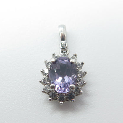 MICHELLE ALBALA 925 Sterling Silver Vintage White Topaz Gem Lavender C Z Pendant