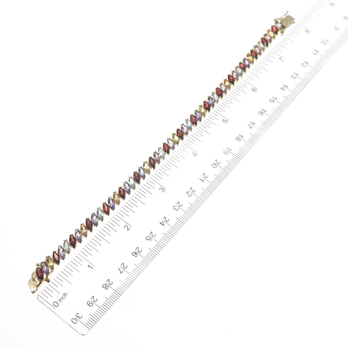 925 Sterling Gold Plated Amethyst Topaz Citrine Garnet Tennis Link Bracelet 7.5"