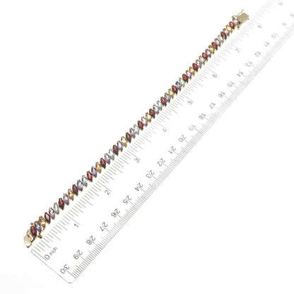 925 Sterling Gold Plated Amethyst Topaz Citrine Garnet Tennis Link Bracelet 7.5"