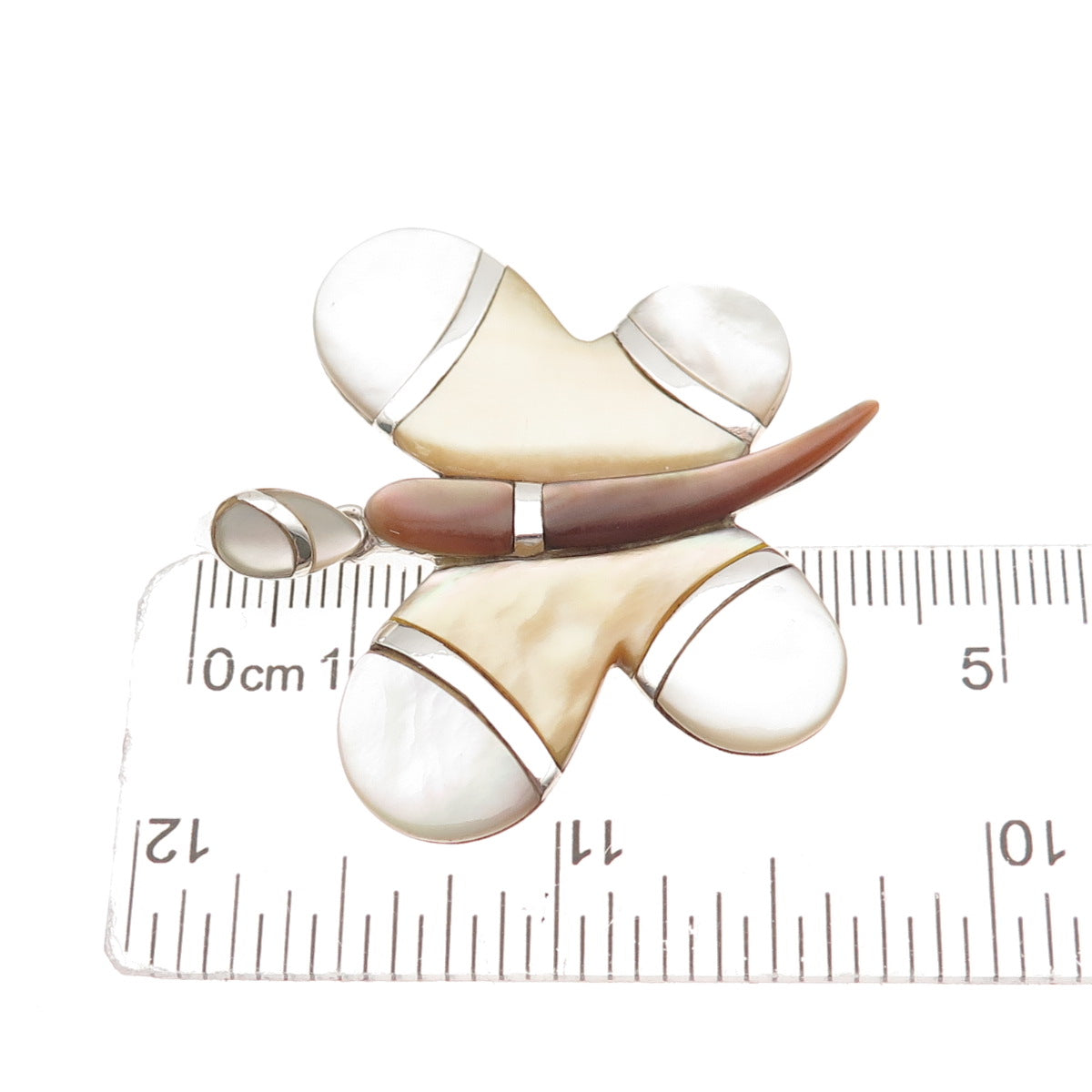 925 Sterling Silver Vintage Real Mother-of-Pearl Butterfly Pendant