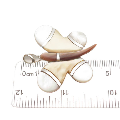 925 Sterling Silver Vintage Real Mother-of-Pearl Butterfly Pendant