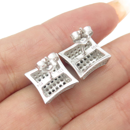 925 Sterling Silver White & Black C Z Stud Earrings