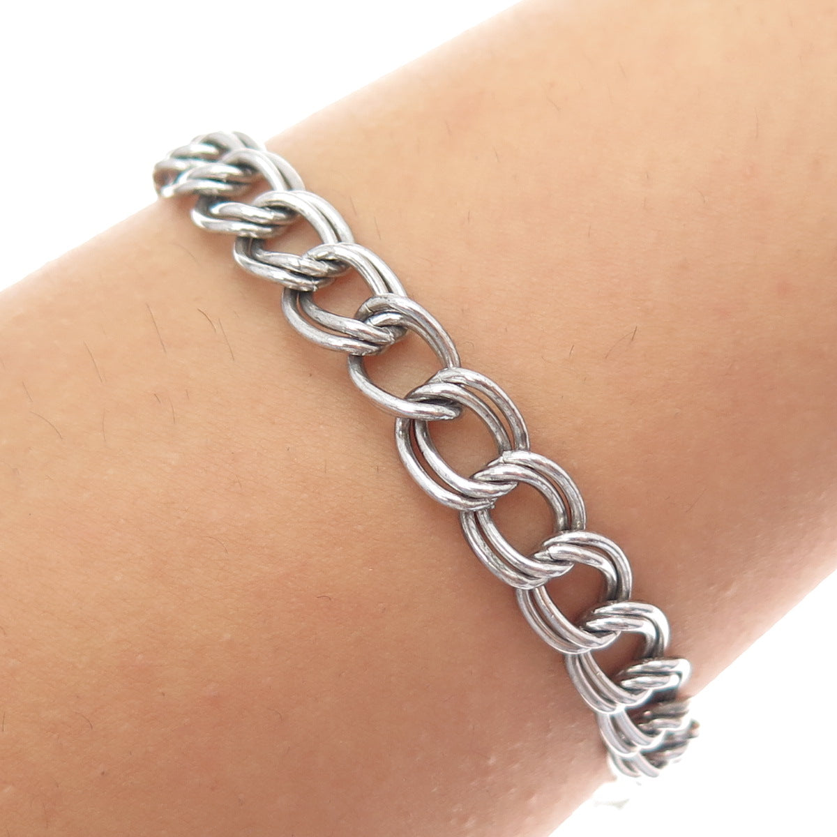 925 Sterling Silver Antique Art Deco Double Curb Link Bracelet 6.75"