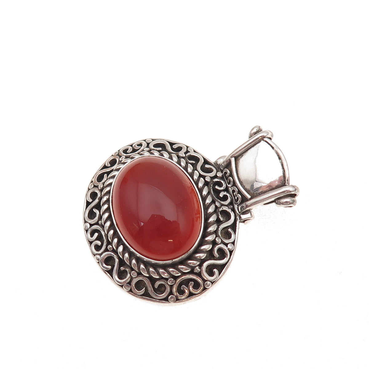925 Sterling Silver Vintage Real Carnelian Swirl Oxidized Slide Pendant