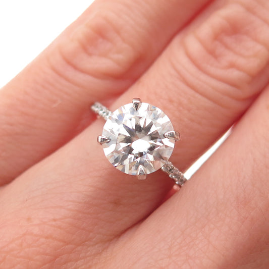 925 Sterling Silver Real Round-Cut Moissanite Engagement Ring Size 5.75