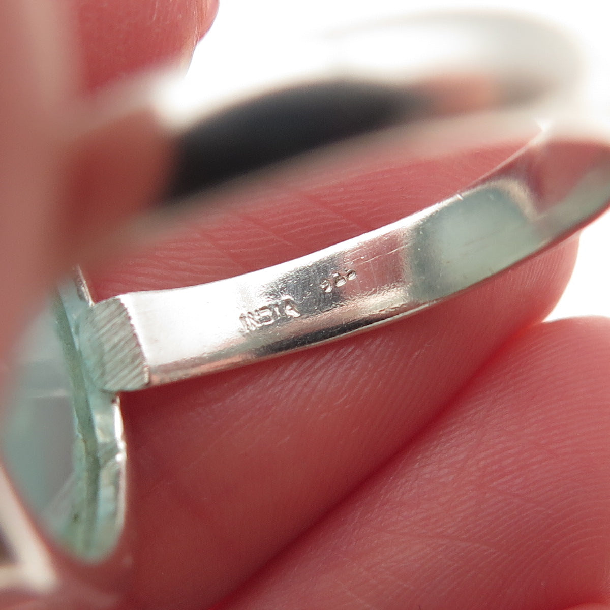 925 Sterling Silver Real Blue Chalcedony Modernist Ring Size 9.5