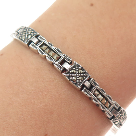 925 Sterling Vintage Real Marcasite Art Deco Style Oxidized Bracelet 6.75"