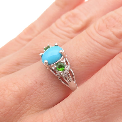 Chuck Clemency 925 Sterling Silver Real Turquoise Topaz & Peridot Ring Size 7