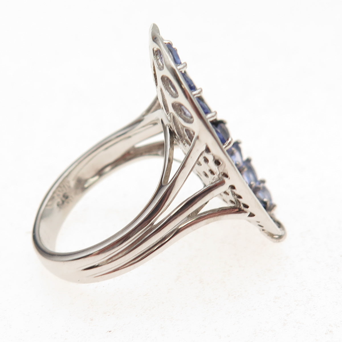 Chuck Clemency 925 Sterling Real Tanzanite & Black Spinel Floral Ring Size 8.25