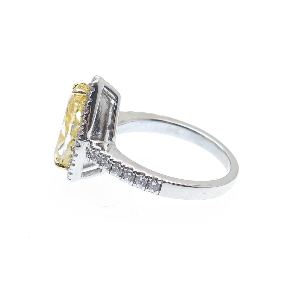 925 Sterling Silver Canary Pear-Cut & White Round-Cut Shaped C Z Ring Size 6.25