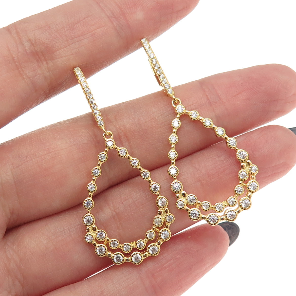 925 Sterling Silver Gold Plated Pave C Z Drop Dangling Earrings